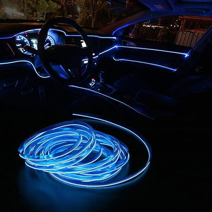TUBE 360° Degree Decorative EL-Wire Car Neon Cord SET 3m 1W/3m 30lm/m 360° DC 12V with Car Cigarette Lighter Plug Waterproof IP68 Blue