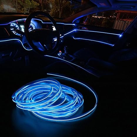 TUBE 360° Degree Decorative EL-Wire Car Neon Cord SET 3m 1W/3m 30lm/m 360° DC 12V with Car Cigarette Lighter Plug Waterproof IP68 Blue
