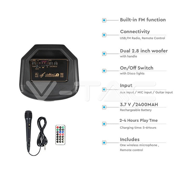 600W Rechargeable Speaker With 1 Wired Microphone RF Control and Handle 2x8 inch