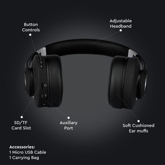 Bluetooth Wireless Headphone Adjustable Head 500mAh Black