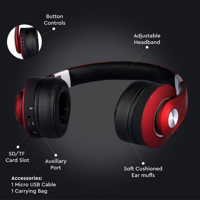 Bluetooth Wireless Headphone Adjustable Head 500mAh Red