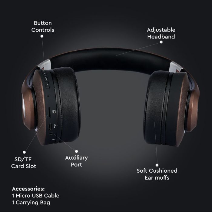 Bluetooth Wireless Headphone Adjustable Head 500mAh Brown