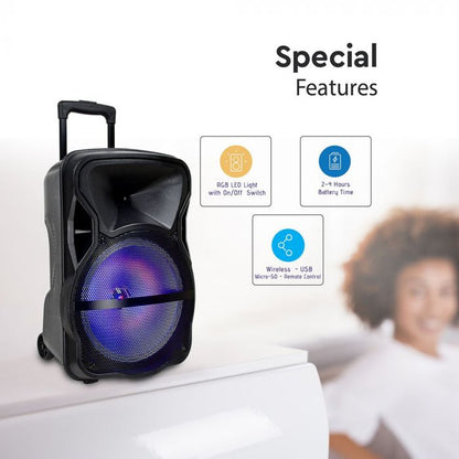35W RECHARGEABLE TROLLEY SPEAKER WITH WIRED MICROPHONE-RF-RGB (12inch)