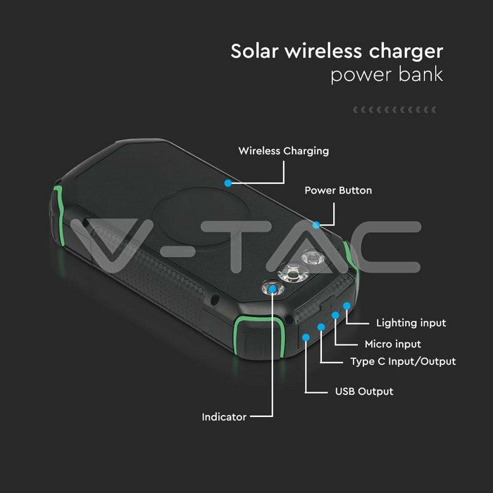 30000mAh Solar Wireless Charger Power Bank Black