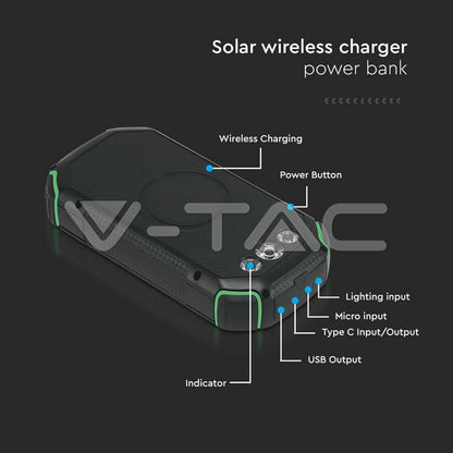 30000mAh Solar Wireless Charger Power Bank Black