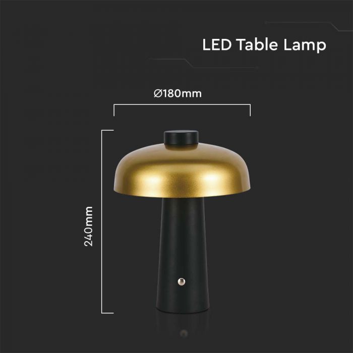 3W LED Table Lamp Rechargeable 1800mAh Battery Gold + Black