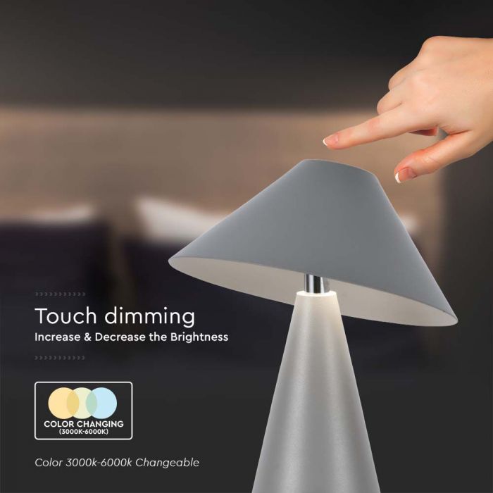 LED TABLE LAMP 1800mAH BATTERY D:180x240 3IN1 GREY BODY