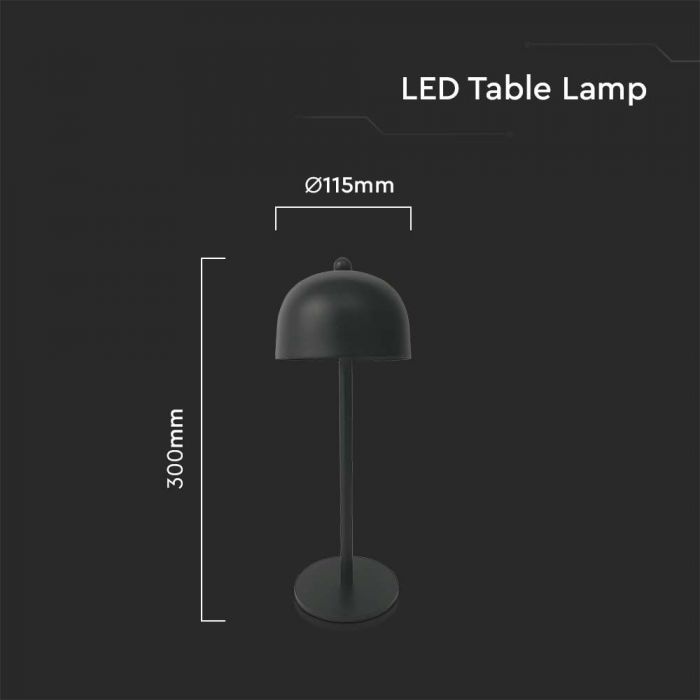 LED Table Lamp 1800mAh Battery 115x300 3in1 Black Body