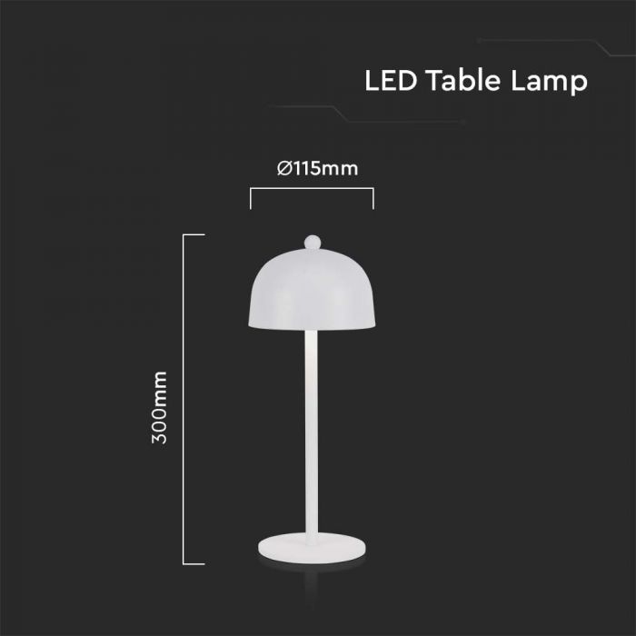 LED Table Lamp 1800mAh Battery 115x300 3in1 White Body