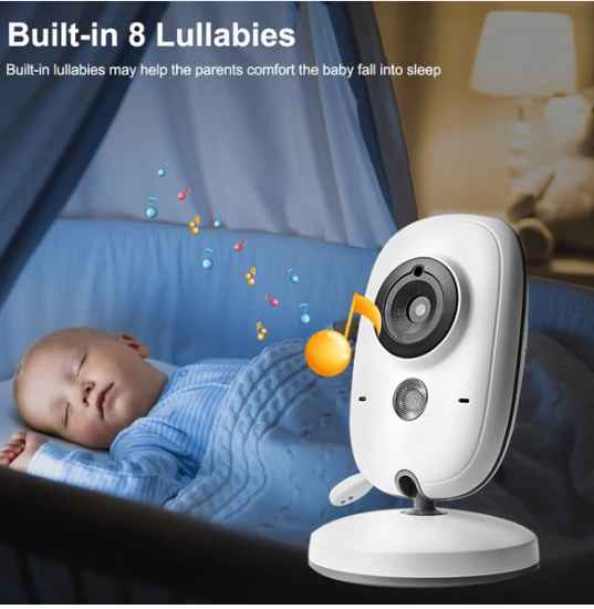Multi-language White Video Baby Monitor, 8 Lullabies, Indoor Wireless Pan-tilt Camera, 260m Transmission Range,