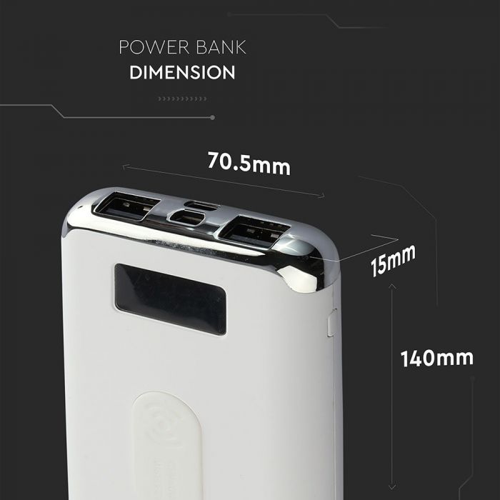 10000mAh POWER BANK WITH DISPLAY AND WIRELESS-WHITE