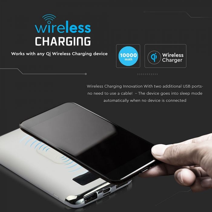 10000mAh POWER BANK WITH DISPLAY AND WIRELESS-WHITE