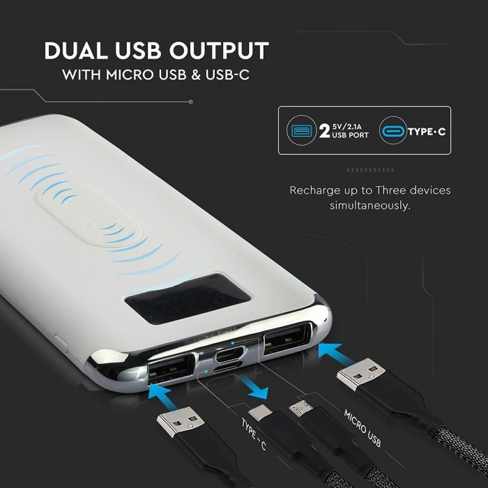 10000mAh POWER BANK WITH DISPLAY AND WIRELESS-WHITE