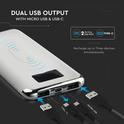 10000mAh POWER BANK WITH DISPLAY AND WIRELESS-WHITE