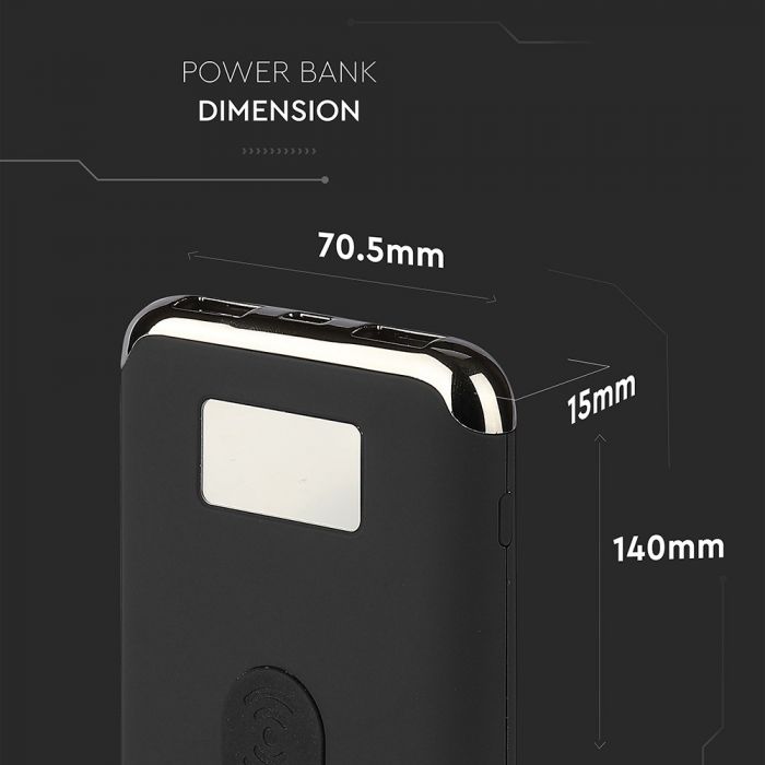 10000mAh POWER BANK WITH DISPLAY AND WIRELESS-BLACK