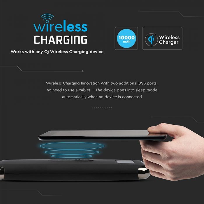 10000mAh POWER BANK WITH DISPLAY AND WIRELESS-BLACK