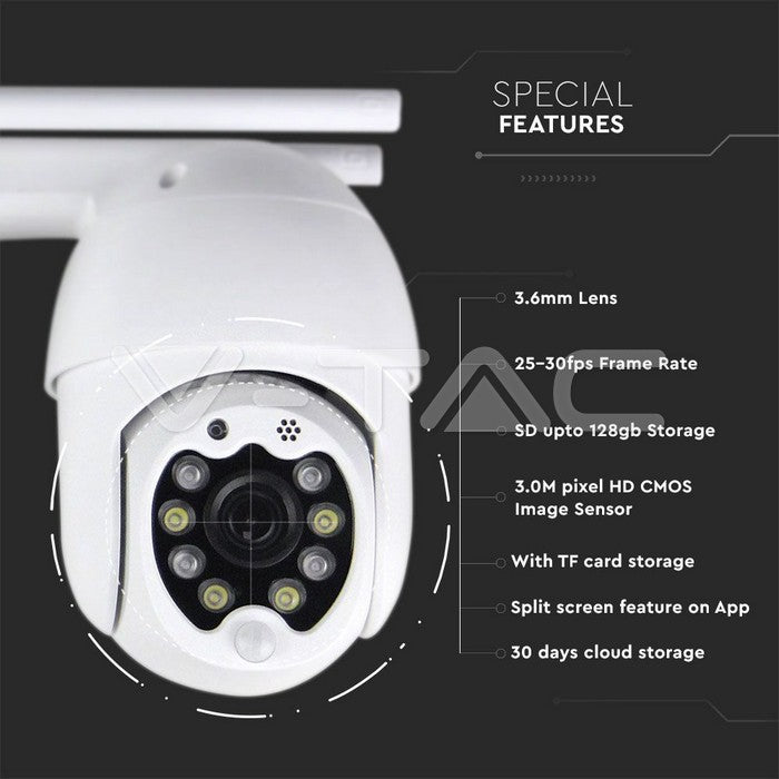 Wi-Fi Outdoor Camera 8 LED Lights 3MP IP65 Dome