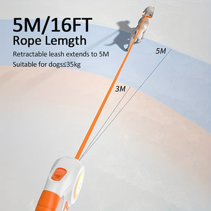 ROJECO 5M/16FT Αυτόματο αναδιπλούμενο λουρί σκύλου με φλας LED Υπαίθριο Μόλυβδο για τρέξιμο για κατοικίδια