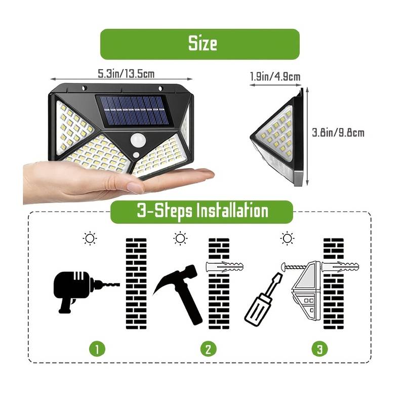 1pc 100 LEDs Solar Wall Lamp Solar Lights, Outdoor IP65