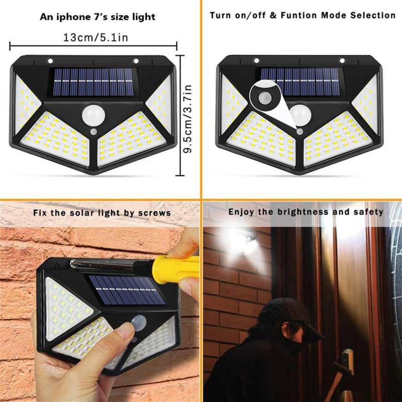 1pc 100 LEDs Solar Wall Lamp Solar Lights, Outdoor IP65