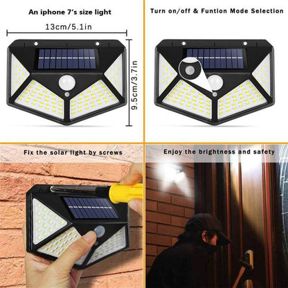 1pc 100 LEDs Solar Wall Lamp Solar Lights, Outdoor IP65