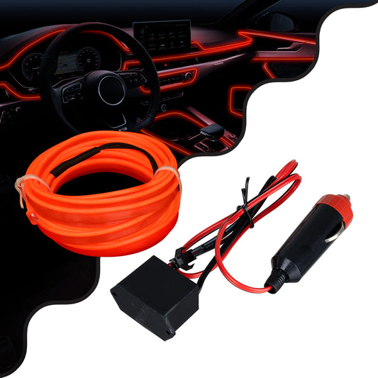 TUBE 360° Degree Decorative EL-Wire Car Neon Cord SET 3m 1W/3m 30lm/m 360° DC 12V with Car Cigarette Lighter Plug Waterproof IP68 Red