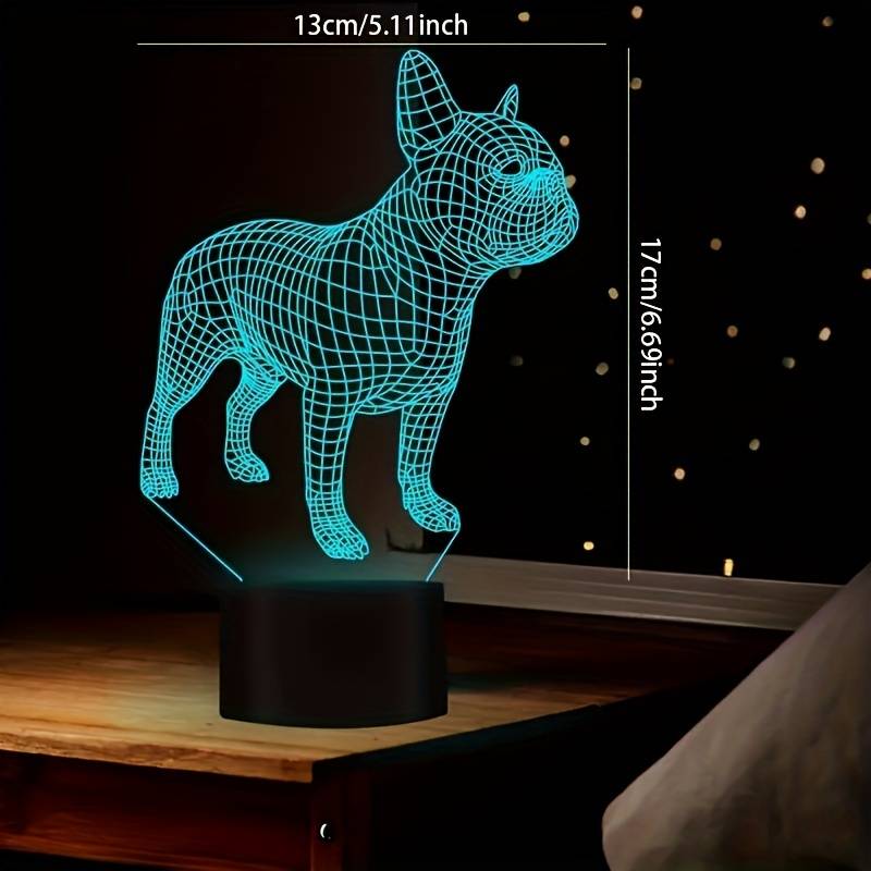 1pc 3D French Bulldog Night Light, Remote Control & Color Changing Night Light, 16 Colors Changing Optical Illusion Lamp