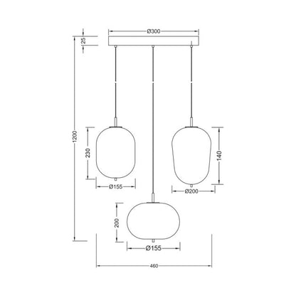 LED Pendant 3xE14 Opal-Black