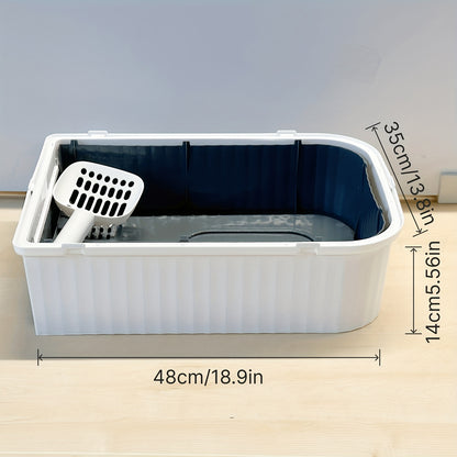 Portable Foldable Cat Litter Box With Anti-Splash Cover And Plastic Scoop - Easy To Clean And Install Pet Toilet With Lid