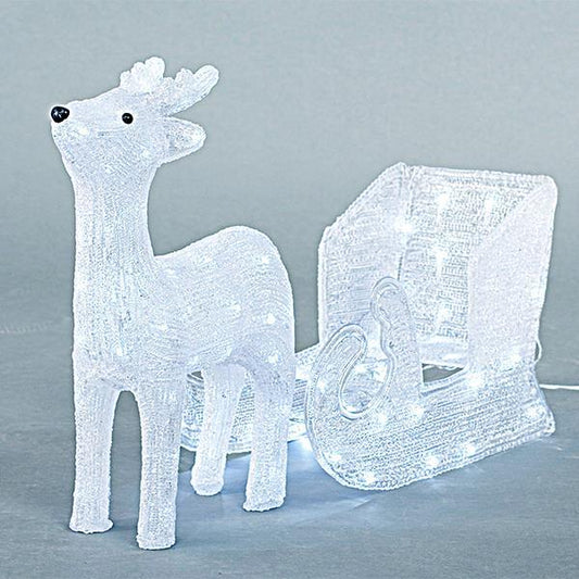 ACRYLIC DEER WITH CARRIAGE, 31V, 100 WHITE LED, WITH ADAPTOR, LEAD WIRE 500CM, 35X17X47, 47X22X29CM, IP44