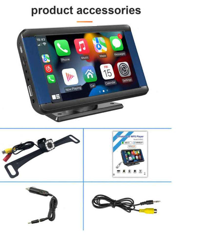 Universal Wireless Apple CP Android Auto Portable GPS Navigation, 7 Inch Full HD 1080P IPS Touch Screen, Car Radio FM USB AUX TYPE-C, Car MP5 Player Audio Receiver with Car rear view Backup reverse Camera