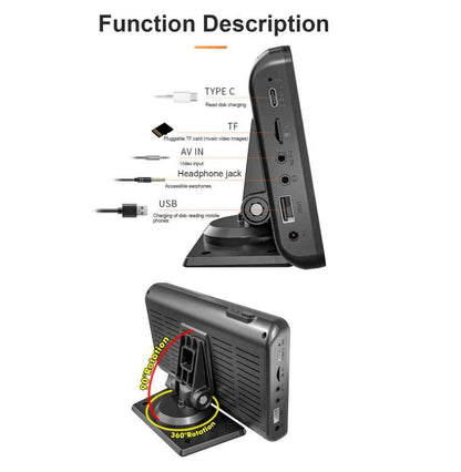 Universal Wireless Apple CP Android Auto Portable GPS Navigation, 7 Inch Full HD 1080P IPS Touch Screen, Car Radio FM USB AUX TYPE-C, Car MP5 Player Audio Receiver with Car rear view Backup reverse Camera