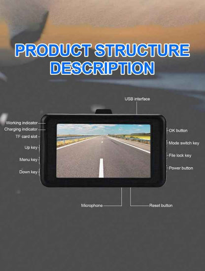 2 Channel Car Dash Cam Front And Rear 3.0 Inch LCD Loop Recording Parking Monitor Included SD Card