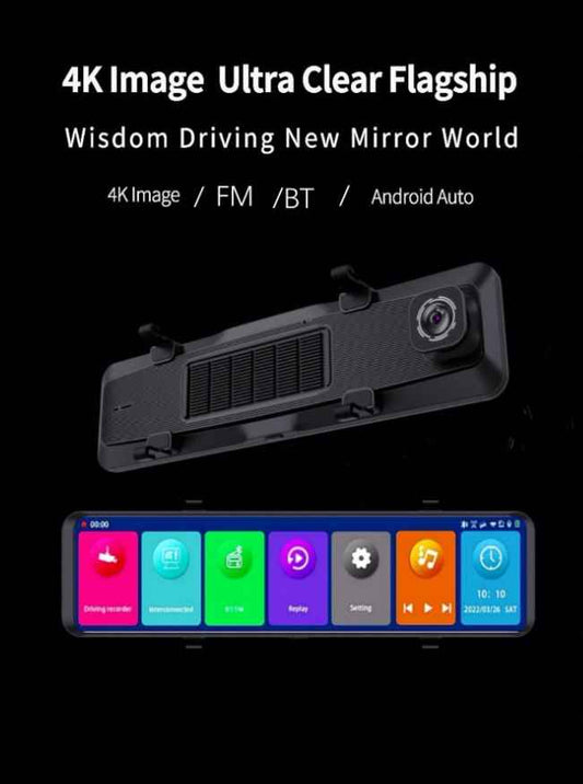 12 Inch Front 4k Hd Dash Cam With Wifi, App, Fm, Bt , Suitable For Any Vehicle