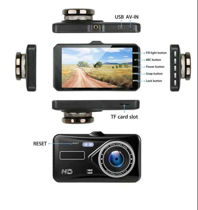 4 Inch 2.5D IPS Screen 1296P Dash Cam In Car DVR Camera Video Recorder