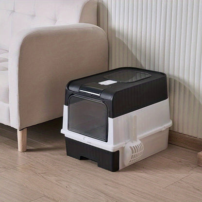 Portable Foldable Cat Litter Box With Anti-Splash Cover And Plastic Scoop - Easy To Clean And Install Pet Toilet With Lid