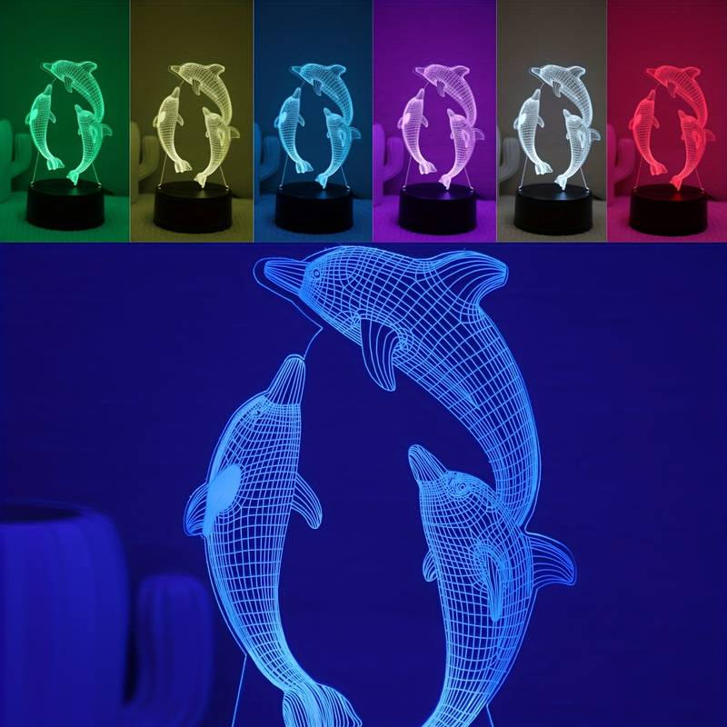 1pc Small Dolphin 3D Night Light, Monochrome Colorful Table lamp