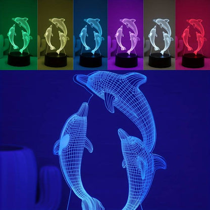 1pc Small Dolphin 3D Night Light, Monochrome Colorful Table lamp