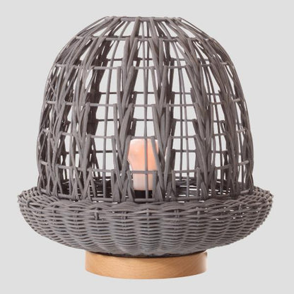 TABLE LAMP E27 BASE WOOD & RATTAN Φ29X30 GREY