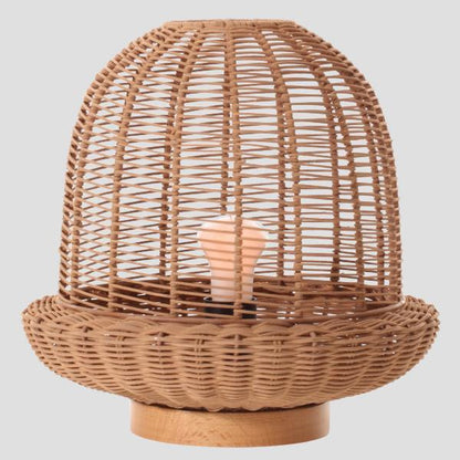 TABLE LAMP E27 BASE WOOD & RATTAN Φ29X30 BEIGE