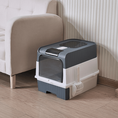 Portable Foldable Cat Litter Box With Anti-Splash Cover And Plastic Scoop - Easy To Clean And Install Pet Toilet With Lid