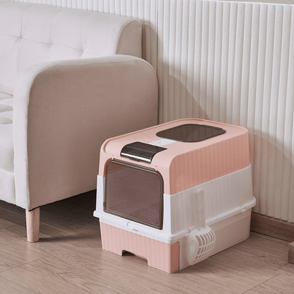 Portable Foldable Cat Litter Box With Anti-Splash Cover And Plastic Scoop - Easy To Clean And Install Pet Toilet With Lid