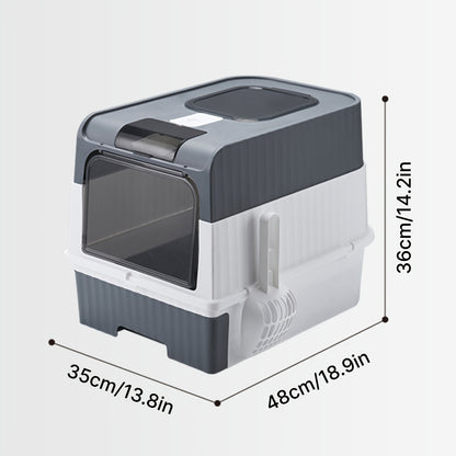 Portable Foldable Cat Litter Box With Anti-Splash Cover And Plastic Scoop - Easy To Clean And Install Pet Toilet With Lid