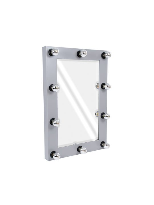 MAKEUP MIRROR-60x90-3 Modern Makeup Mirror with Natural Wood Frame with On/Off Switch 10 x E27 AC220-240V - L60 x W7 x H90cm - Cement Gray