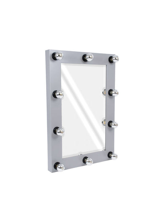 MAKEUP MIRROR-60x90-3 Modern Makeup Mirror with Natural Wood Frame with On/Off Switch 10 x E27 AC220-240V - L60 x W7 x H90cm - Cement Gray