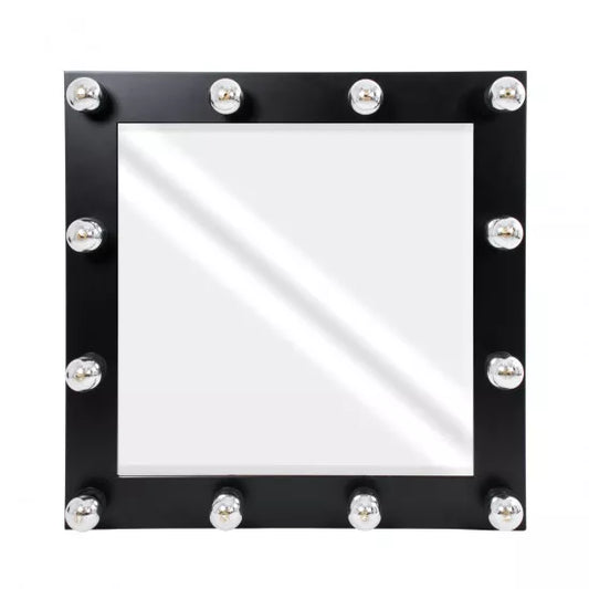 MAKEUP MIRROR-80x80-5 Modern Makeup Mirror with Natural Wood Frame with On/Off Switch 12 x E27 AC220-240V - L80 x W7 x H80cm - Black Ebony