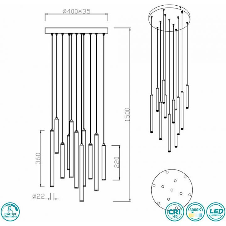 LED Pendant Lamp 11x2.5W COVENTRY Metal