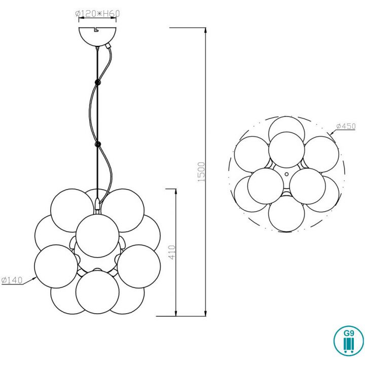 LED Pendant Lamp 12xG9 Metal