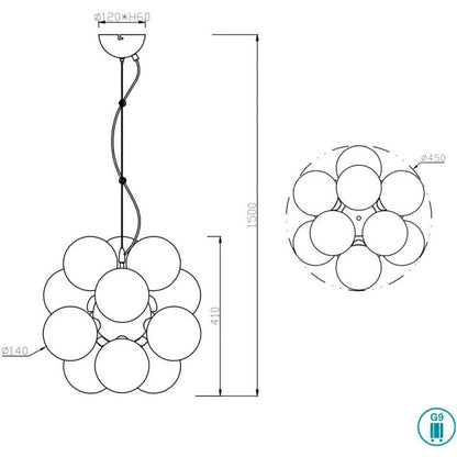 LED Pendant Lamp 12xG9 Metal