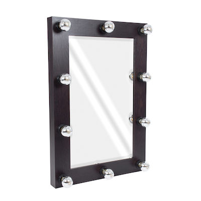 MAKEUP MIRROR-60x90-2 Modern Makeup Mirror with Natural Wood Frame with On/Off Switch 10 x E27 AC220-240V - L60 x W7 x H90cm - Wenge Brown